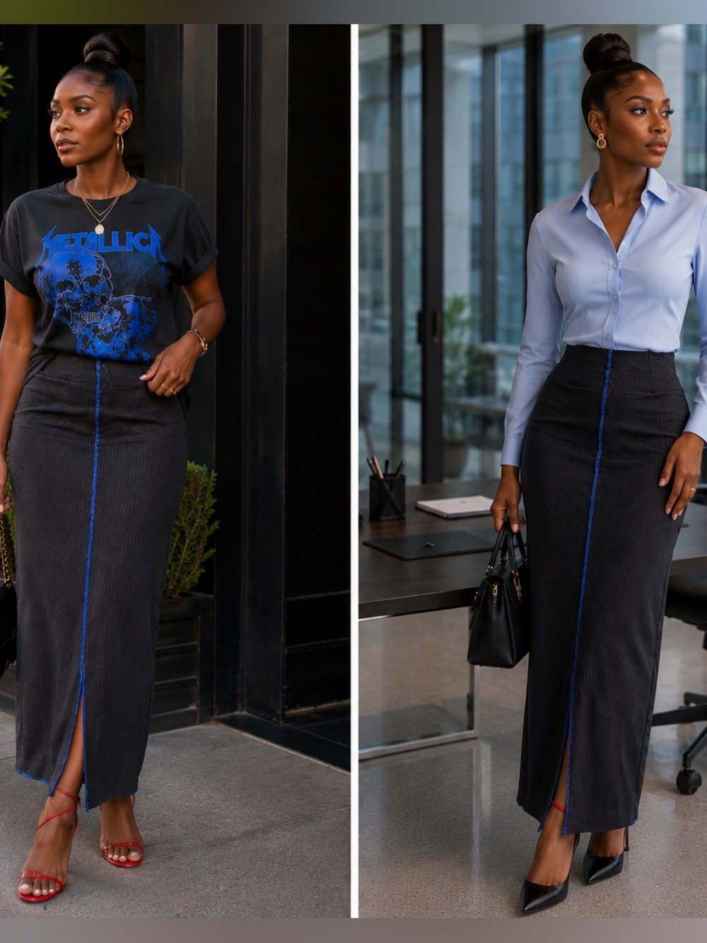 Zara Black Maxi Skirt with Blue Center Seam